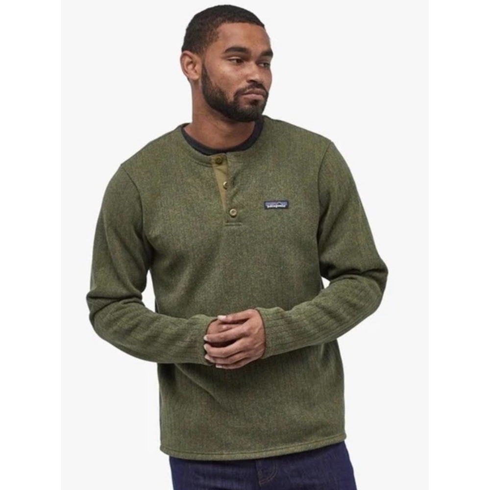 Patagonia Men's Better Sweater Henley Pullover Industrial Green Rib Knit Large